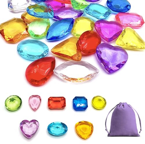 Kisvic Edelsteine für Kinder, 100 Stück Bunte Diamanten, Acryl Edelsteine für Kinder, 8 Verschiedene Designs und Farben, Ideal für Kindergeburtstag