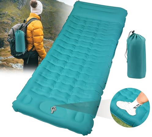 DeeprBling Isomatte Camping Selbstaufblasend mit Fußpumpe & Kissen, 12CM Verdicktes Camping Luftmatratze Selbstaufblasend Outdoor, Aufblasbare Isomatte Packmass