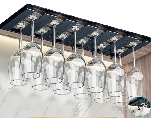 Unter Dem Schrank Montiertes Stielglasregal, Hängende Glashalter, für Bar und Küchenschrank(Black)