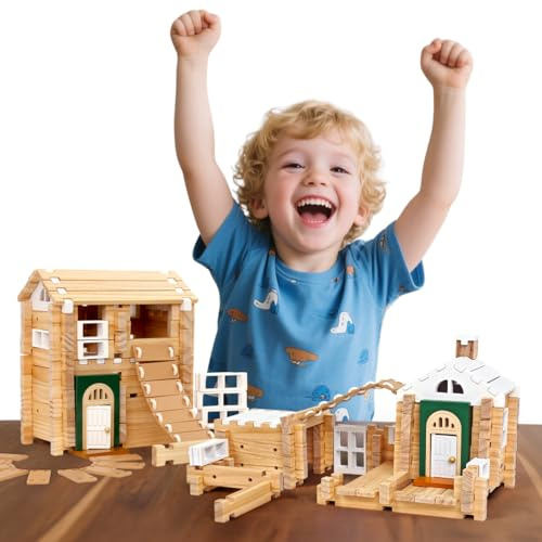 Jovi-mindly -Set Bloques Construcción Edición Jardín Primaveral(107 Piezas con Puertas y Ventanas) -Juguete Educativo clásico Madera para niños a Partir de 5 años -Niños y Niñas -Certificado FSC