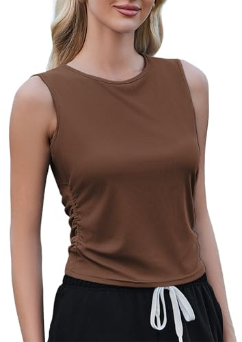 Weardear Sport tanktoppar damer yoga skjorta ärmlös crop top lätt ledig funktionell skjorta gym linne fitness toppar med sidoveck, BRUN, M