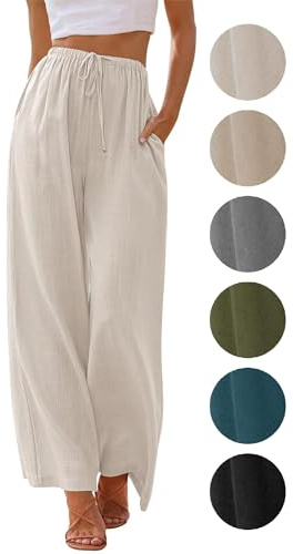 Puimentiua Sommerhose Damen Leicht,Sommer Leinenhosen,Palazzo Hose,Wide Leg Pants,Elegant Stoffhose,Luftig Sommerhosen,Lockere Hosen mit Weite Bein und Tunnelzug,Women Leinen (Aprikose,M)