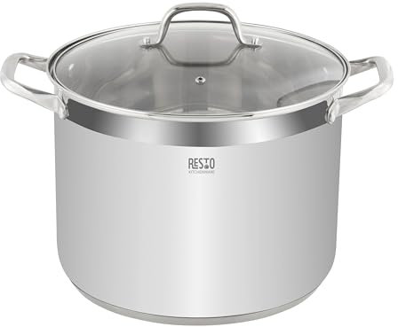 RESTO Edelstahltopf 28cm - Suppentopf, Universaltopf 13 L - Schmortopf mit Deckel - Topf für alle Herdarten auch Induktion - Kochtopf mit hitzebeständigem Glasdeckel, Messskala