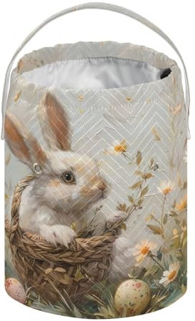 Vintage-Osterkörbe, Kaninchen, Blumen, Häkelgarn, Tasche, Kordelzug, Stricktasche, Organizer, Mini-Garn-Aufbewahrungstaschen für Häkelprojekte, zum Aufbewahren von Knäueln, Nadeln, Zubehör