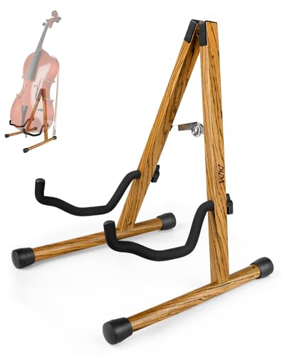 DIDA Guitar Stand, Wooden A-Frame Stands for Acoustic Guitar, Violin, Ukulele, Electric Guitar, Bass, and Cello with Non-Slip Padding for Home and Travel (Zebra Wood, Cello)