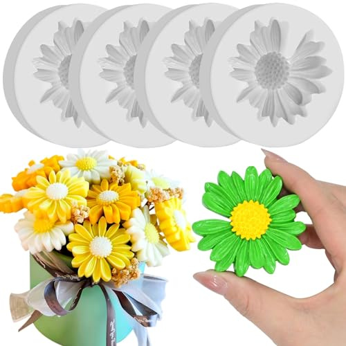 4 Pezzi stampo silicone margherita, Stampo Margherita 3D per Candele, Sapone, Cioccolato, Caramelle, Gelato e Torte,DIY stampo silicone candele,Mold in Silicone per Decorazioni DIY a Forma di Fiore