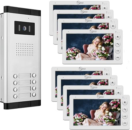 Videoportero con cable para apartamentos,2/3/4/5/6/8/10/12 unidades,Kit de videoportero de 7 pulgadas,Desbloqueo con una sola llave (1 Timbre + 8 Monitor)