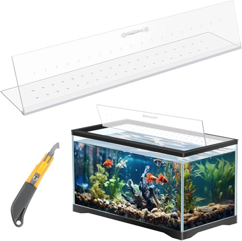 Sieral Aquarium-Überdachungs-Set aus Polycarbonat, 40 x 24 x 0,3 cm, für 3,4 l ohne Mittelstrebe, Aquarium-Abdeckung mit Hakenmesser, atmungsaktives Loch, Griff (transparent)