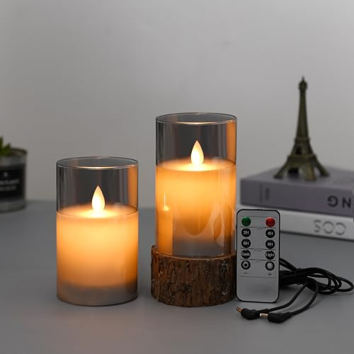 Lonkenn Bougies LED Rechargeable, Lot de 2, Bougies Sans Flamme avec Télécommande et Minuterie, Bougie Electroniques en Verre Gris, pour Mariage, Anniversaire, Décoration D'intérieur, 15cm