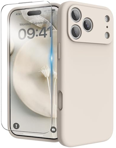 INGIDO für iPhone 17 Pro Silikon Hülle mit Schutzfolie - Stone | 6,3 Zoll Flüssigsilikon Hülle Upgraded Kameraschutz Soft Mikrofaserfutter Handyhülle Schutz Case