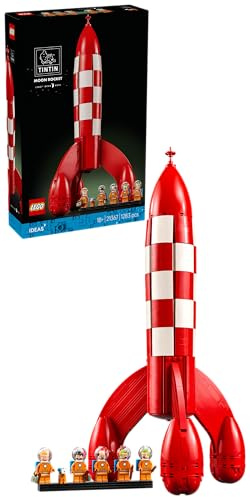 LEGO Ideas Cohete Lunar de Tintin - Maqueta para Adultos de Nave - 5 Minifiguras y Figura del Perro Snowy - Decoración de la Estantería - Regalo Nostálgico para Fans de los Cómics - 21367