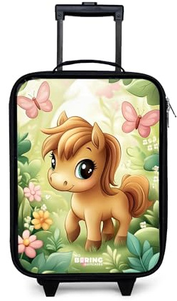 NoBoringSuitcases.com® Kinderkoffer Klein Reise Trolley 48x31x19 cm Reisekoffer Kleine Kinder Koffer Luggage mit LED Rollen Suitcase Pferd - Blumen - Schmetterlinge