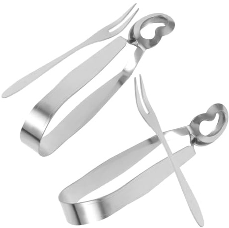 KESYOO Set of 4 Stainless Steel Snail Tongs and Forks, Snail Serving Tool for Seafood and Snacks, Small Metal Food Tongs for Restaurants and Meals