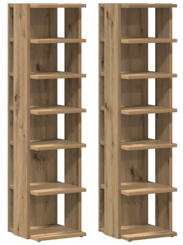 mtlskopl Schuhschrank 2er Set Artisan Eiche Massiver Holzwerkstoff 28x27x102 cm Schuhregal mit 6 Fächern Moderner Flur Organizer Robust & Langlebig für Eingang Wohnzimmer Schlafzimmer