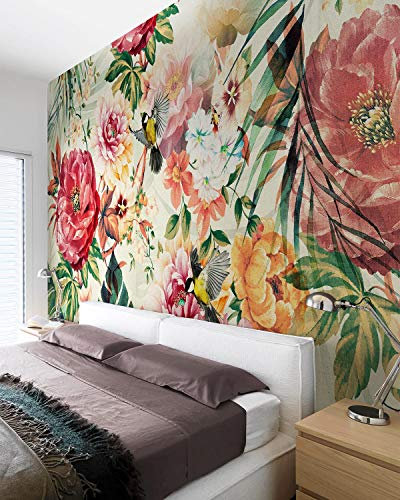 Wall81 Florida Carta da Parati, Fibre Tessili, Rosa, L-456x300cm, 13 unità