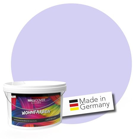 WALLCOVER Peinture murale de qualité supérieure | Lavande | Couleur pastel | 1L = 8m² | Pour les intérieurs à très haut pouvoir couvrant (classe 1) | Finition mate | Fabriquée en Allemagne