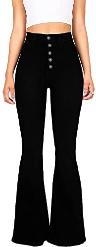 Skirt BL Women High Waisted Bell Bottom Jeans Flare Jeans (Black, 10)