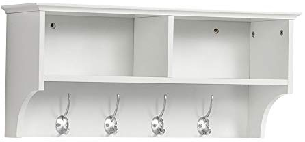 Yaheetech Coat Hooks Wall Mounted, Coat Rack with Hooks & Storage Shelves, Hallway Storage Unit Organiser for Entryway, Bedroom, Bathroom, Living Room, White