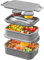 WayEee Lunch Box Adults,2130ml Large Capacity Bento Lunch Box with Compartments, 3 Layers Leak-Proof Bento Box for Office, School(Grey)