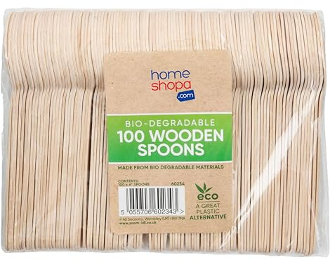 HOMESHOPA Wooden Spoons, 100 Pack Eco-Friendly Biodegradable & Compostable Dessert Spoons for Mixing, Stirring, Tasting, Disposable Coffee Teaspoon Cutlery for Cooking, Crafts, Wedding, Picnic Party