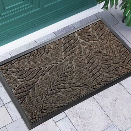 Yimobra Door Mats Outdoor Indoor, Heavy Duty Non Slip Welcome Mats for Front Door, Easy Clean Outside Doormats for Outdoor Entrance Home Entry Mat, Patio Waterpoor Rubber Door Mat, Brown, 75x43 cm