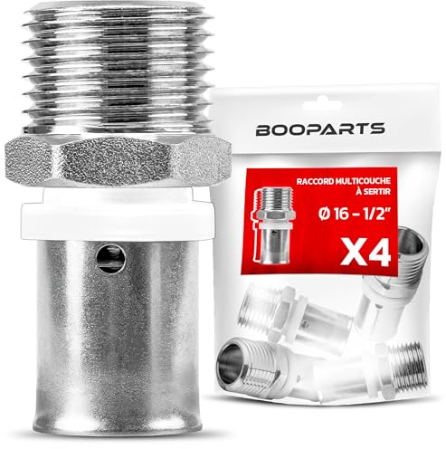 BOOPARTS – 4 Stück – Press-Übergang mit Außengewinde Ø16–1/2M | Gerade Adapter | Pressfitting TH-Kontur | Messing/Edelstahl | Für Mehrschichtverbundrohre | Sanitär & Heizung