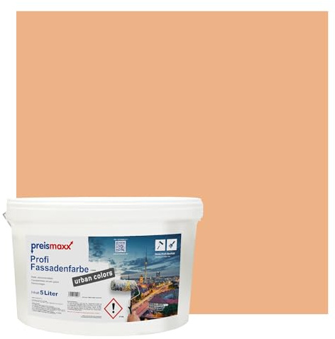 Preismaxx Profi Fassadenfarbe Orange Aprikose silikonharzverstärkt 5l | Für Putz Beton, Abperleffekt, wasserabweisend, UV-beständig, hohe Deckkraft, rissfüllend, diffusionsoffen, Made in Germany