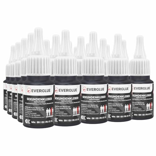 Everglue Sekundenkleber dünn, mittel oder dick 25x 20g für präzises Kleben und schnelle Reparaturen extra stark schnelltrocknend und flüssig ohne Nachtropfen Sekundenkleber extra stark (EV650042-25)