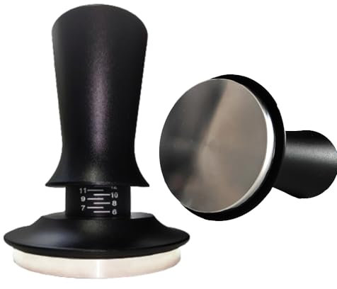Kaffee Tamper 51mm, Edelstahl Espresso Tamper mit 15lbs Anpressdruck, 304 Edelstahl Base, Skalenanpassung, Kaffeepresse mit Tamper-Base Flat, für 51mm Bodenloser Siebträger