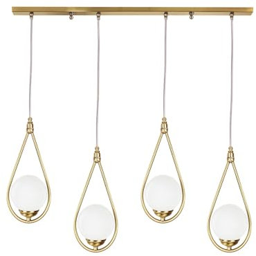 Licht-Erlebnisse Pendelleuchte Messing Glas B: 90 cm H: max. 1,2 m verstellbar in Bronze hell Weiß 4-flammig E14 Jugendstil Hängelampe Esszimmer Hängeleuchte Esstisch
