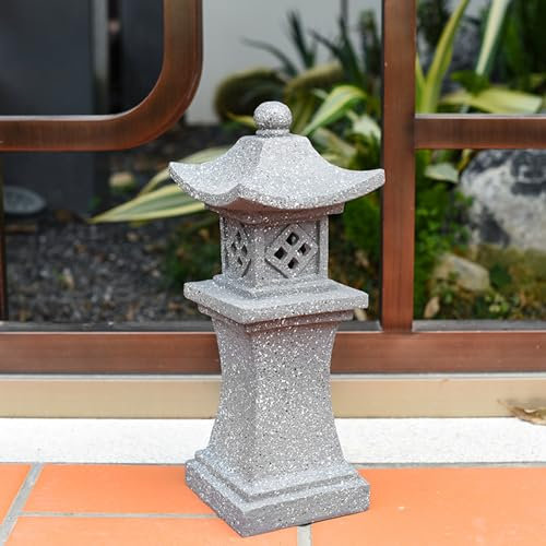 Pastoralist Pagoda Garden Statue, 44 cm / 17,3 Pouces Resin Zen Garden Pagoda Lanterne avec des lumières solaires, Ornement de pagode Japonais étanche pour Le Balcon, Le Jardin, Le décor de Patio