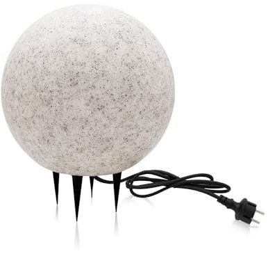 ekobi Stein Kugelleuchten Außen Wasserdicht und Winterfest IP65 Gartenlampe Aussen, IP65 Kabel 2m Garten Deko, Gartenleuchten mit Strom (ø28 cm (M))