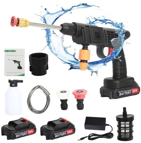 iondelce 24V Cordless Pressure Washer,200W Cordless Portable High Pressure Spray Water Gun,Portable Pressure Washer Cordless with 2 Battery 1500mAh for Car Yard Washing (Black)