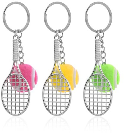 EHDWXVZM 3 piezas de llaveros de tenis, colgantes de raquetas de tenis, mini llaveros, accesorios decorativos de tenis, colgantes creativos y de moda, souvenirs deportivos