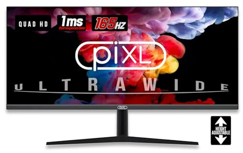 piXL 34-inch UWQHD UltraWide 165Hz Gaming Monitor with 100% sRGB Colour Gamut, Quad HD 3440 x 1440 IPS Panel & 1ms Response Time, 3 Year Warranty & Speakers