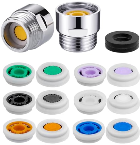 Mesee 2 Sets G1/2 Shower Flow Reducer Limiter Kit, 7 Different Shower Head Flow Restrictor 1.2/1.5/1.8/2.0/2.2/2.5/3.0 GPM with Water Flow Saver Adapters Control Valve for Fixed Handheld Shower Head