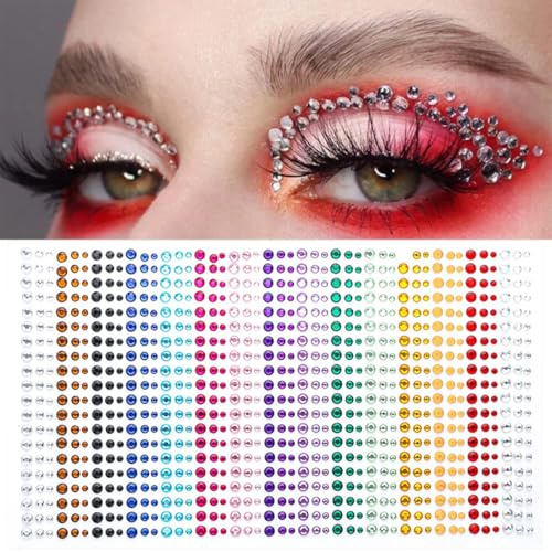 VURYAPI 900 Pièces Strass Autocollant, 3mm, 4mm, 5mm Autocollants Multicolores en Paillettes Strass Autocollant, Acrylique Diamant Décorations, pour le Maquillage du Visage, Décoration Nail Art