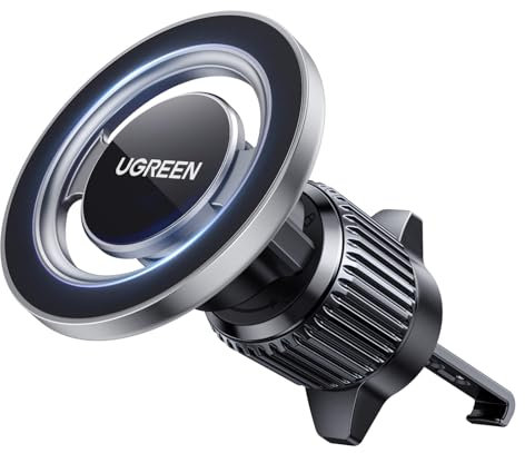 UGREEN Handyhalterung Auto Anti-Fall Magnetverschluss, MagSafe Autohalterung dreht Sich 360°, Lüftung KFZ Handyhalterung Kompatibel mit iPhone 17 16 15 14 13 12 Pro Max Plus Mini, MagSafe Hülle, Grau
