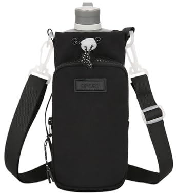 Water Bottle Carrier with Strap, Drinking Cup Sling with Shoulder Strap, 23x10cm/9.06x3.94 Inches Tumbler Pouch with Phone Pocket for Running, Camping, Climbing Washable Nylon