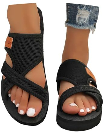 Generisch Sommer Sandalen Damen Breite Füße Weiß Elegant Mit Absatz Barfuss Schuhe Offene Zehen Design Hollow Verschleißfest rutschfest Für Frauen Mesh Flats Flach Sind WeSlide Leicht Bequem Braun 36