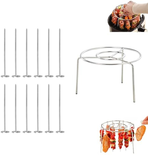 DEEguess Griglia per Friggitrice Ad Aria, Spiedini Verticali per Kebab, in Acciaio Inox con Supporto Rotondo Multifunzionale per Kebab, Perfetto per Barbecue E Cucina Domestica,Twelve