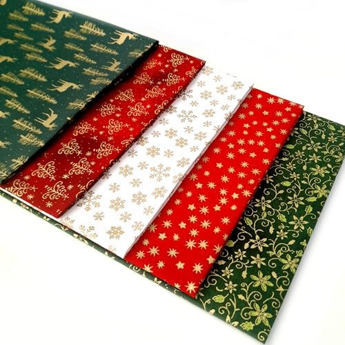 Christmas Spruce Fat Quarter Fabric Bundle - Festive Reds, Greens, Creams & Golds 100% Cotton Fabric 5 x Fat Quarters 50x54cm