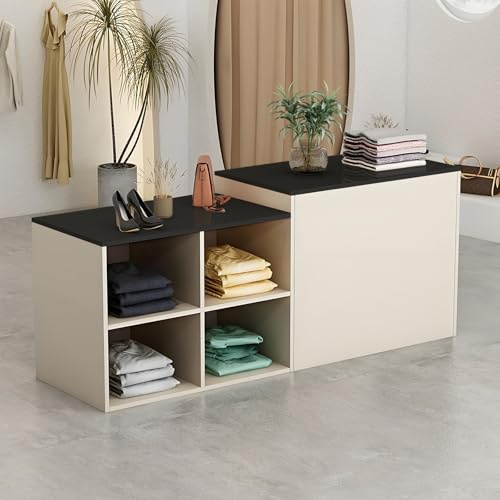 Empfangstheke, Modern Empfangstresen mit Schließfach und 2-Stufigem Design, 140–240 cm Großer Thekentisch, Geeignet für Salons, Büros, Lobbys, Einzelhandelsgeschäfte
