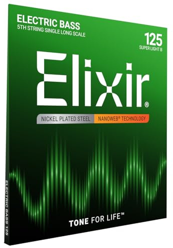 5a corda per basso in acciaio nichelato Elixir® Strings con rivestimento NANOWEB®, Long Scale, Super Light B (.125)
