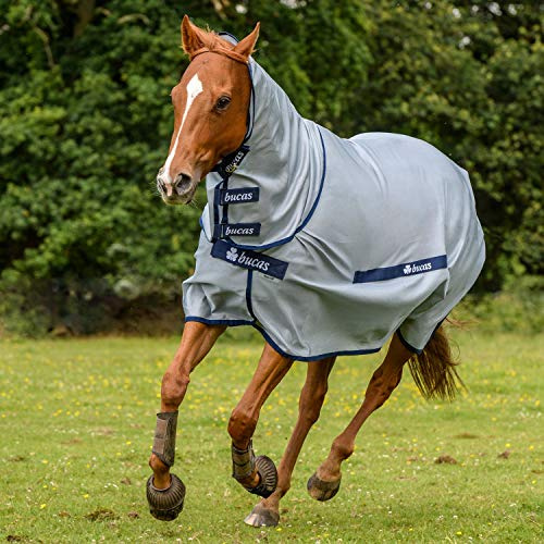 Bucas Buzz-off, Full Neck, Fliegendecke, Silber/Blau, Rückenlänge 125 cm