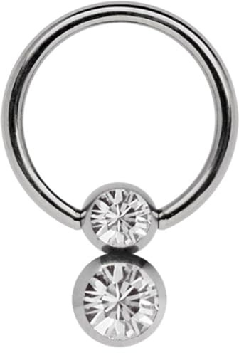 Modern Nature Piercingschmuck Intimate Piercing Titan 1,6 x 14 mm with Clear Doppel-Steinkugel in 5/6 mm Ø