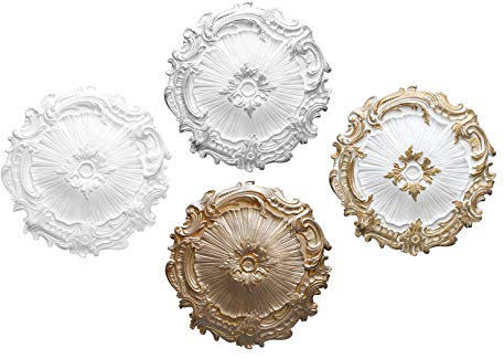 MARBET DESIGN Stuckrosette R-07 Ø 40cm EPS Styropor - Deckenrosette, Zierelement, Stuck (silber) Wandekoration Schlafzimmer Lampe Rosette rund