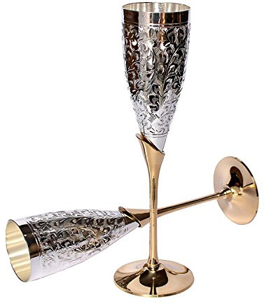 'Zap Impex® Set Composé de 2 laiton plaqué argent de kelche avec velours Rouge de Vin Box, laiton plaqué argent Flûtes à champagne Plaqué argent, gravierte vin gobelets, gravierte Flûtes, kelche laiton vin gobelets, coffret cadeau, graduations laiton calice, argent Flûtes à vin (10 Hauteur)