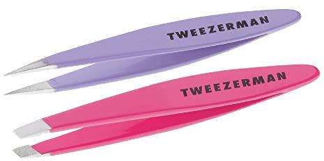 TWEEZERMAN Schräge & Spitze Mini Pinzetten (2 Teilig, Schräge Spitze, Präzisionsspitze), Pink Lavendel