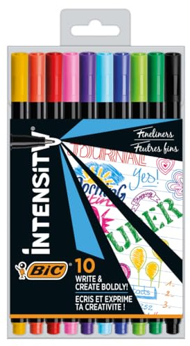 BIC Intensity Fineliner, Filzstifte in 10 verschiedenen Farben, mit feiner Spitze, für Bullet Journal und Mandala
